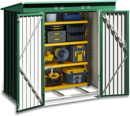 BRO A SIS Caseta de jardín metálica, 2 Puertas con Cerradura, ventilada, para Guardar Herramientas y Suministros. (Verde)