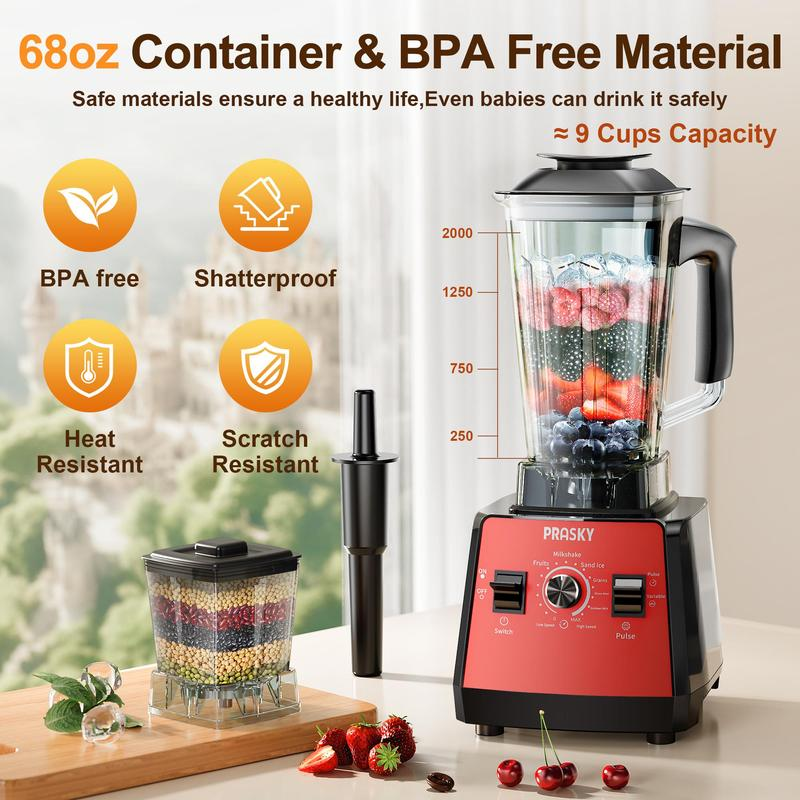 Prasky 2 en 1: Licuadora y Molinillo de 102 oz para uso doméstico. Potente licuadora de cocina de gran capacidad (68 oz), libre de BPA, con 2 recipientes de sobremesa. Tritura hielo, prepara salsas y batidos, y muele café y especias. Ideal para bebidas co