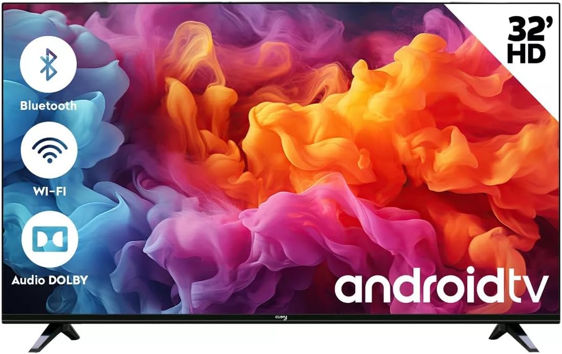CUORY Smart TV Android Google TV Television Pantalla 32" Pulgadas Dled | Vive en | Full HD FHD | HDMI | Atmos Dolby | Modo de Juego Funciona con Asistente de Google | Bisel Delgado
