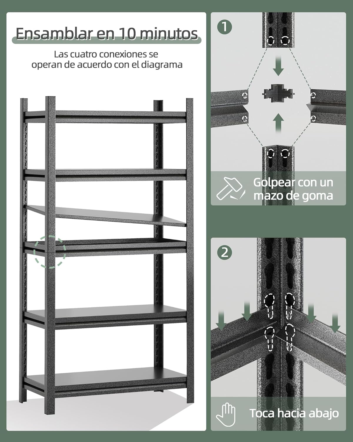 NETEL Anaquel Metalico 5 Niveles, Estantería de Garaje, Estanteria Metalica, Estante de Acero para Cargar Pesadas, Estantería Multifuncional Desmontable, 90 W x 40 D x 183 H cm, Negro
