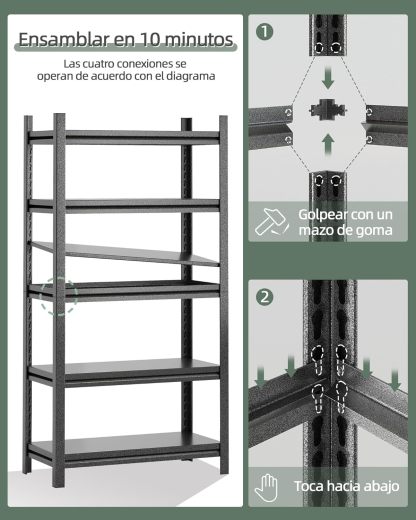 NETEL Anaquel Metalico 5 Niveles, Estantería de Garaje, Estanteria Metalica, Estante de Acero para Cargar Pesadas, Estantería Multifuncional Desmontable, 90 W x 40 D x 183 H cm, Negro