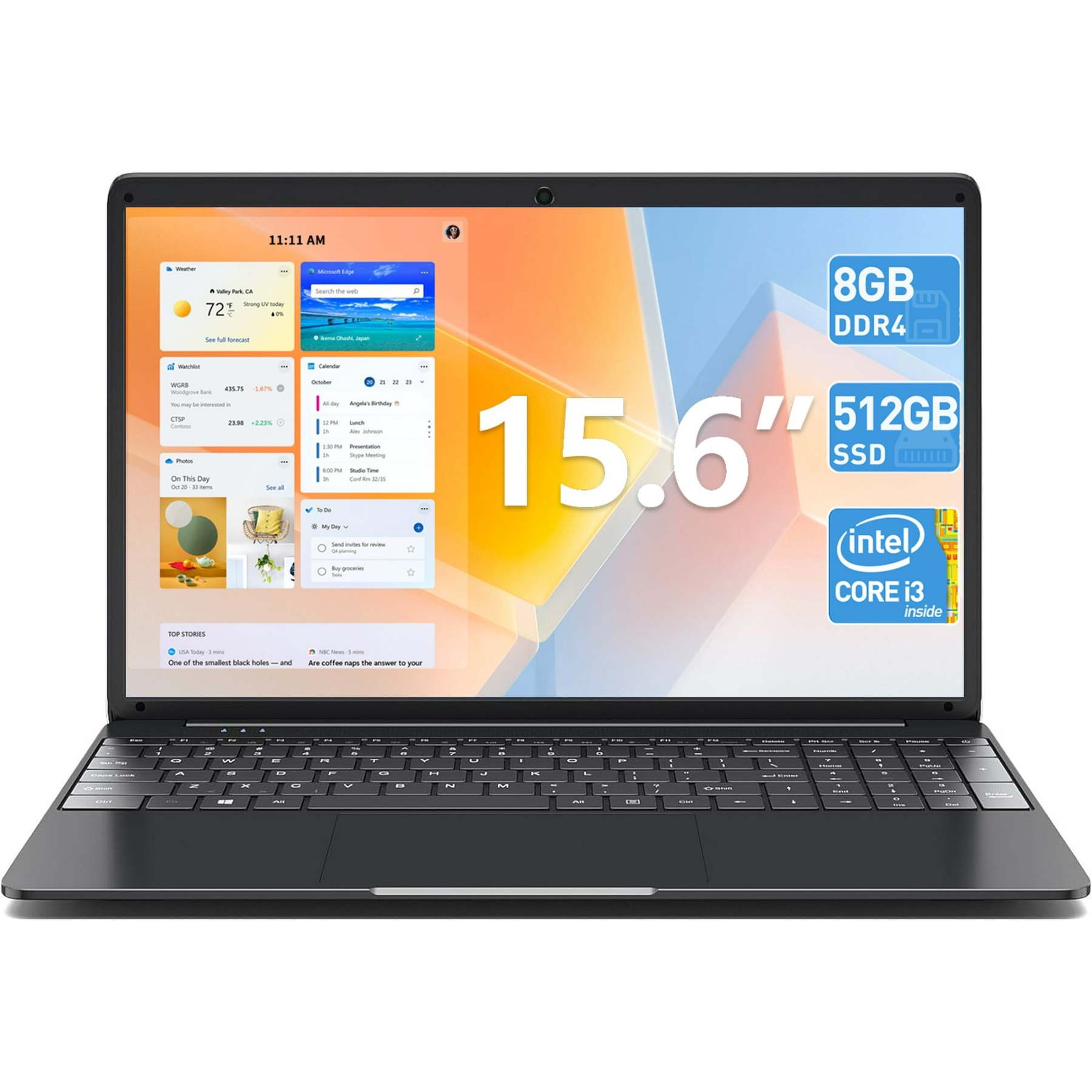 SGIN portátil de 15,6 pulgadas, 8 GB DDR4, 256 GB SSD, Windows 11 con procesador Intel Celeron de 4 núcleos, HD IPS 1366x 768