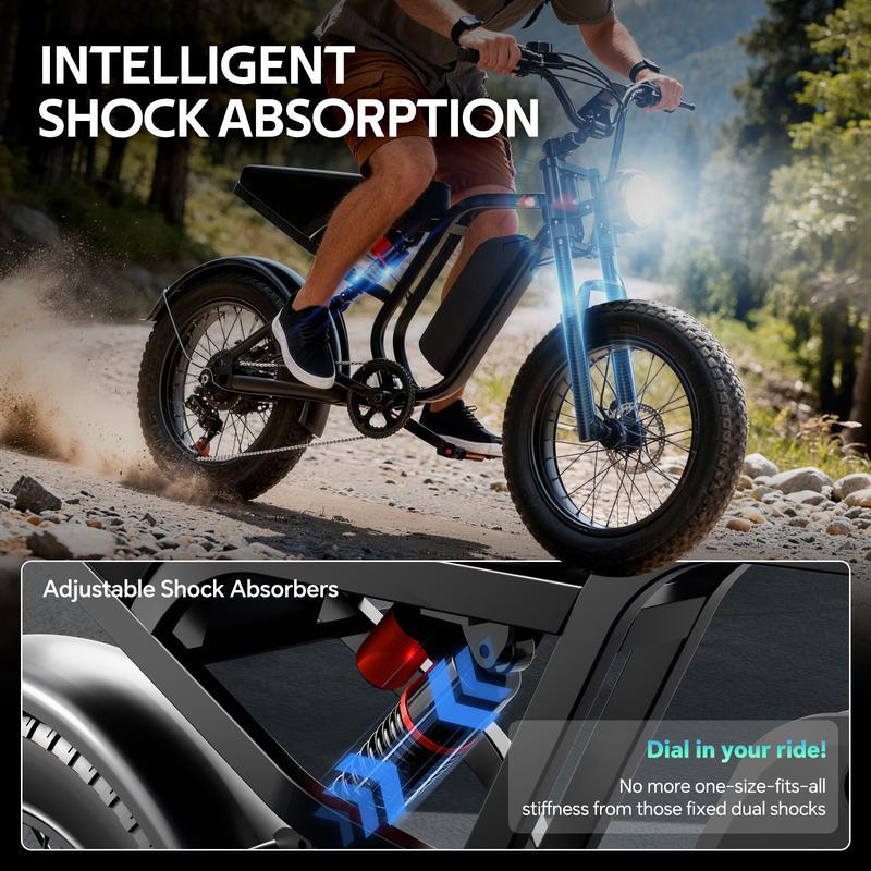 【HIEHA】All-Terrain 1500W Peak Motor Electric Bike – 34 MPH Range 40-70 Miles, 48V Removable Battery, Dual Suspension & Fat Tires for Off-Road & City Adventures, Turn Signals & Brake Light for Safety, Perfect for Mountain Trails and All-Terrain Use