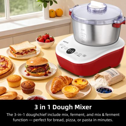 AIZIYO 804-5L Red: Amasadora de masa eléctrica con función de fermento, 5.2 QT, acero inoxidable 304, control táctil, 250 W, 110 V