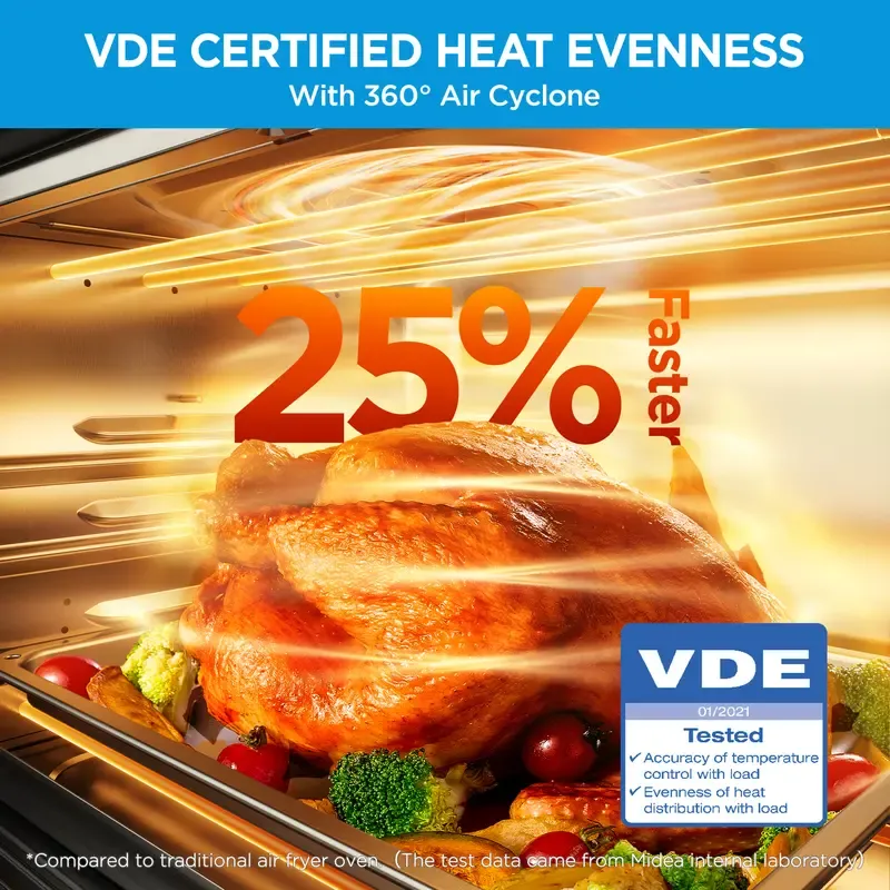 Horno tostador con freidora de aire y puerta francesa Midea Flexify de 26.4 cuartos de galón, horno freidora de aire extragrande de encimera 10 en 1, cocción un 25 % más rápida y un 90 % menos de aceite, ventilador de convección de diseño elegante, regalo