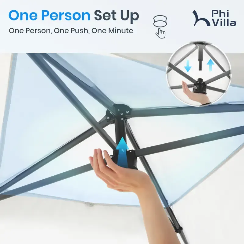 [Impermeable y resistente a los rayos UV] Carpa plegable PHIVILLA de 3,6x3,6 m, carpa portátil instantánea para exteriores, cenador para exteriores con cierre de un solo botón y bolsa con ruedas.