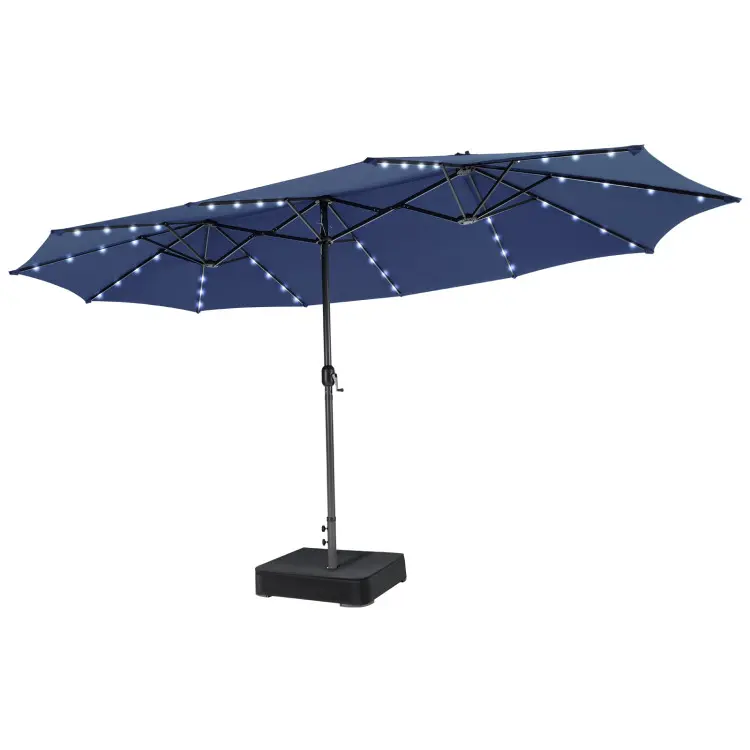 【Luces LED solares】Sombrilla grande de patio COSTWAY de 4,5 m, sombrilla doble extragrande para exteriores con base, 36 luces LED y manivela para jardín, terraza, piscina, patio, decoración del 4 de julio, regalo para papá