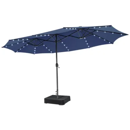 【Luces LED solares】Sombrilla grande de patio COSTWAY de 4,5 m, sombrilla doble extragrande para exteriores con base, 36 luces LED y manivela para jardín, terraza, piscina, patio, decoración del 4 de julio, regalo para papá