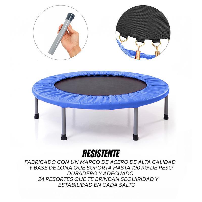 Trampolín para ejercicio compacto y ligero en casa con 24 resortes, diámetro 93 cm, brincolín fitness para adultos ideal para gimnasio y hogar.