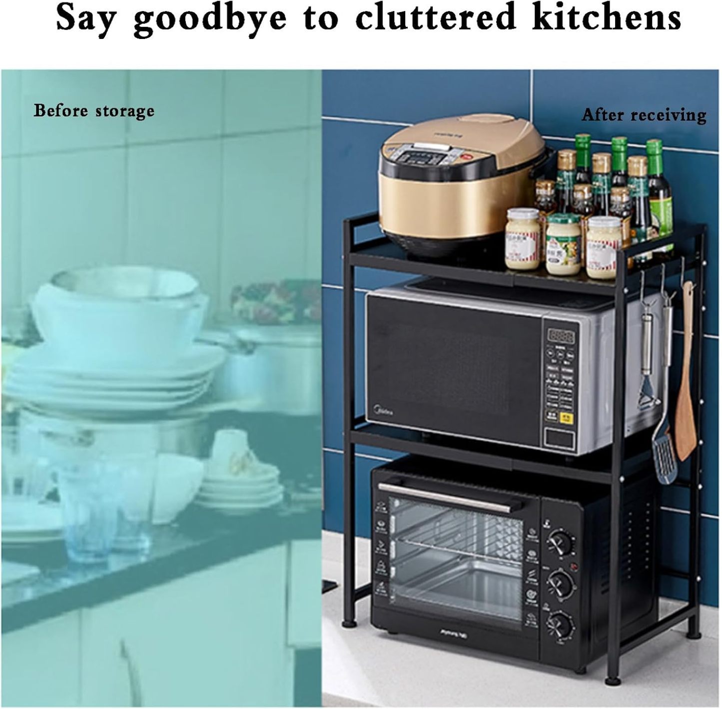 Estante ajustable para freidora de aire, soporte resistente para encimera de cocina, organizador para pequeños electrodomésticos, organizadores de estantes para despensa, color blanco.