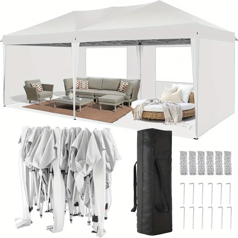 SANOPY 10×20 pies carpa parasol emergente con 4 paredes laterales desmontables, fácil de instalar, carpa parasol comercial para exteriores, adecuada para fiestas/patio/carpa de exhibición, pabellón impermeable y UPF50+ con bolsa de transporte