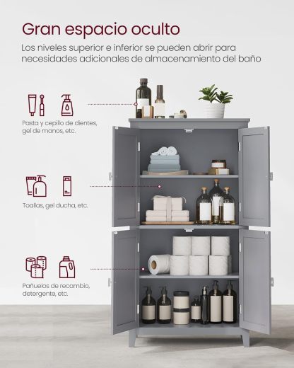 VASAGLE Mueble de Baño, Armario de Baño, Armario de Cocina, con 2 Puertas y 2 Cajones, Estantes Ajustables, 30 x 60 x 110 cm, Gris Paloma MBBC551G02