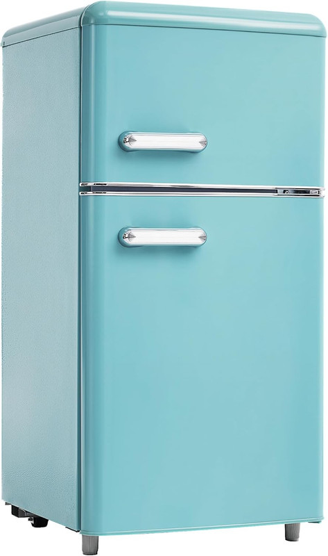 Refrigerador Retro Doble Puerta — 72L, Congelador 21L, Clase E, LED, 39 dB