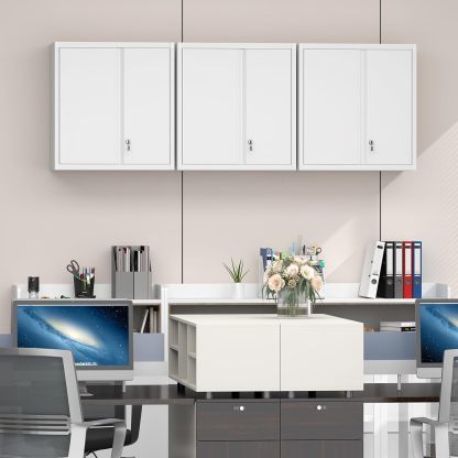 GREATMEET - clóset de almacenamiento de pared de metal con cerradura,armarios de almacenamiento de metal blanco con 1 estante ajustable y 2 puertas,gabinete de acero,desmontar H27.95 White
