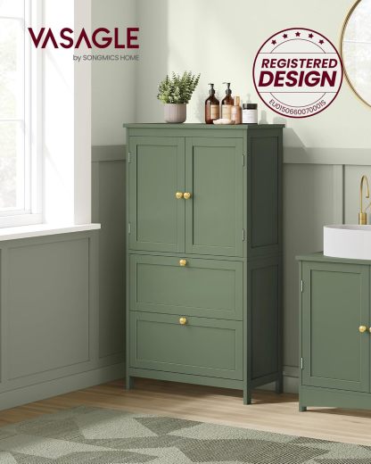 VASAGLE Mueble de Baño, Armario de Baño, Armario de Cocina, con 2 Puertas y 2 Cajones, Estantes Ajustables, 30 x 60 x 110 cm, Gris Paloma MBBC551G02