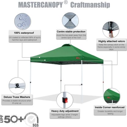 MASTERCANOPY - Tienda de campaña Comercial instantánea con Bolsa con Ruedas, 4 Sacos de Arena para toldo, 4 estacas (Blanco)