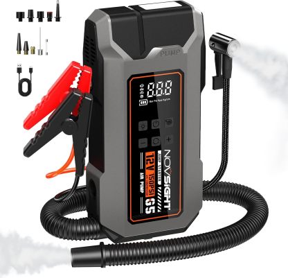 NOVSIGHT - Arrancador de arranque con compresor de aire, caja portátil de 6000 A, 13 en 1 para batería de coche, paquete de alimentación de arranque de 12 V (todo gas / 10 L) inflador de neumáticos de