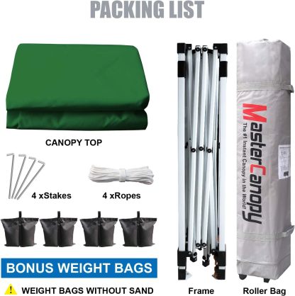MASTERCANOPY - Tienda de campaña Comercial instantánea con Bolsa con Ruedas, 4 Sacos de Arena para toldo, 4 estacas (Blanco)