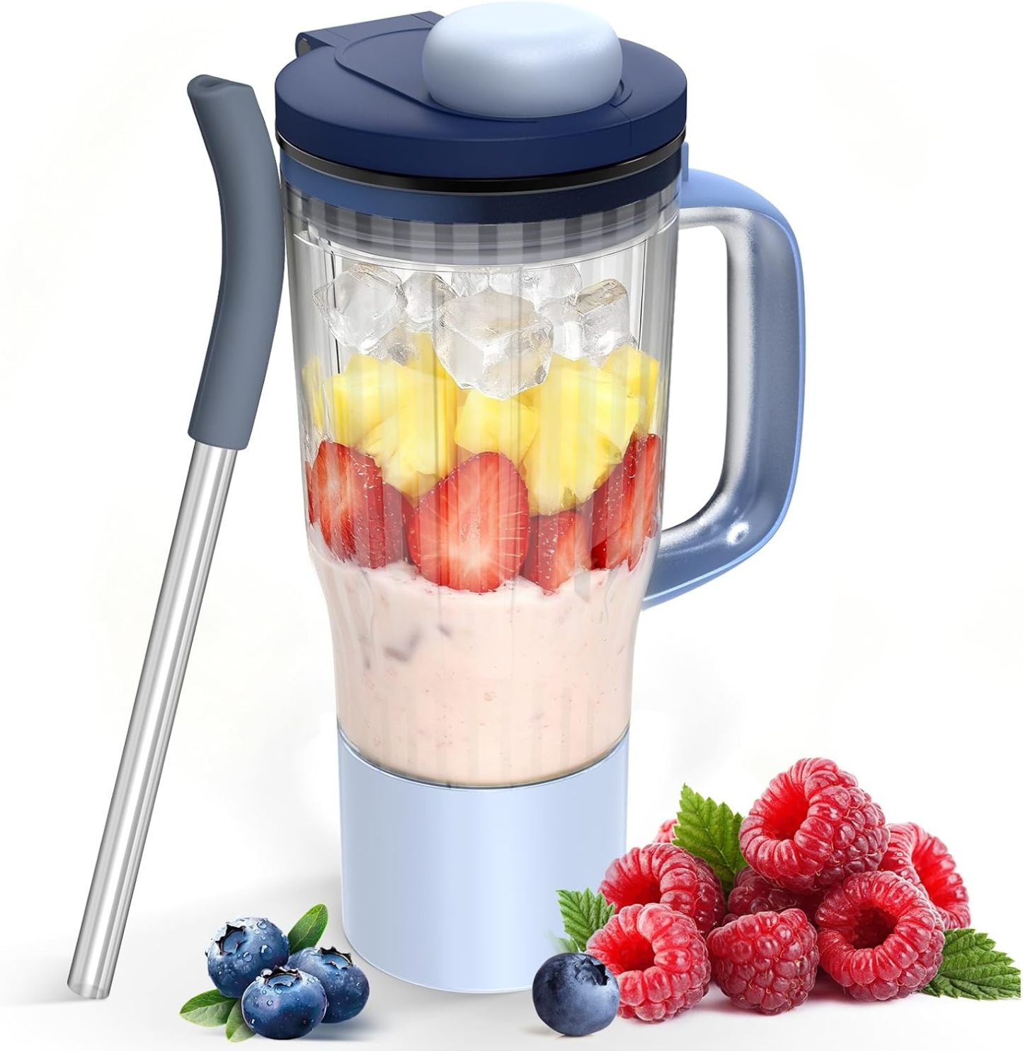 Vaso de viaje de 26 oz de repuesto para licuadora Ninja BlendBOSS (azul) | Vaso portátil para batidos con tapa hermética y pajita desmontable; compatible con las series Ninja DB351 y DB301 para uso diario.