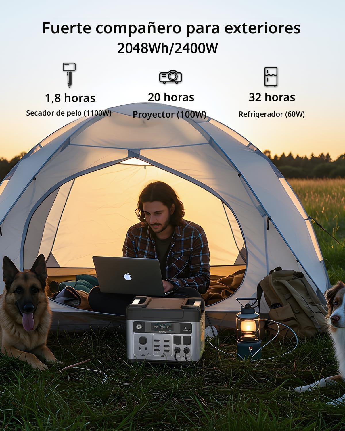 OUKITEL P2001 Plus - Generador solar de 2400 W, estación de energía solar de 2048 Wh (panel solar opcional), carga rápida de 1800 W, estación de energía de emergencia inteligente con control de aplicación para el hogar, campamento, respaldo de batería al 
