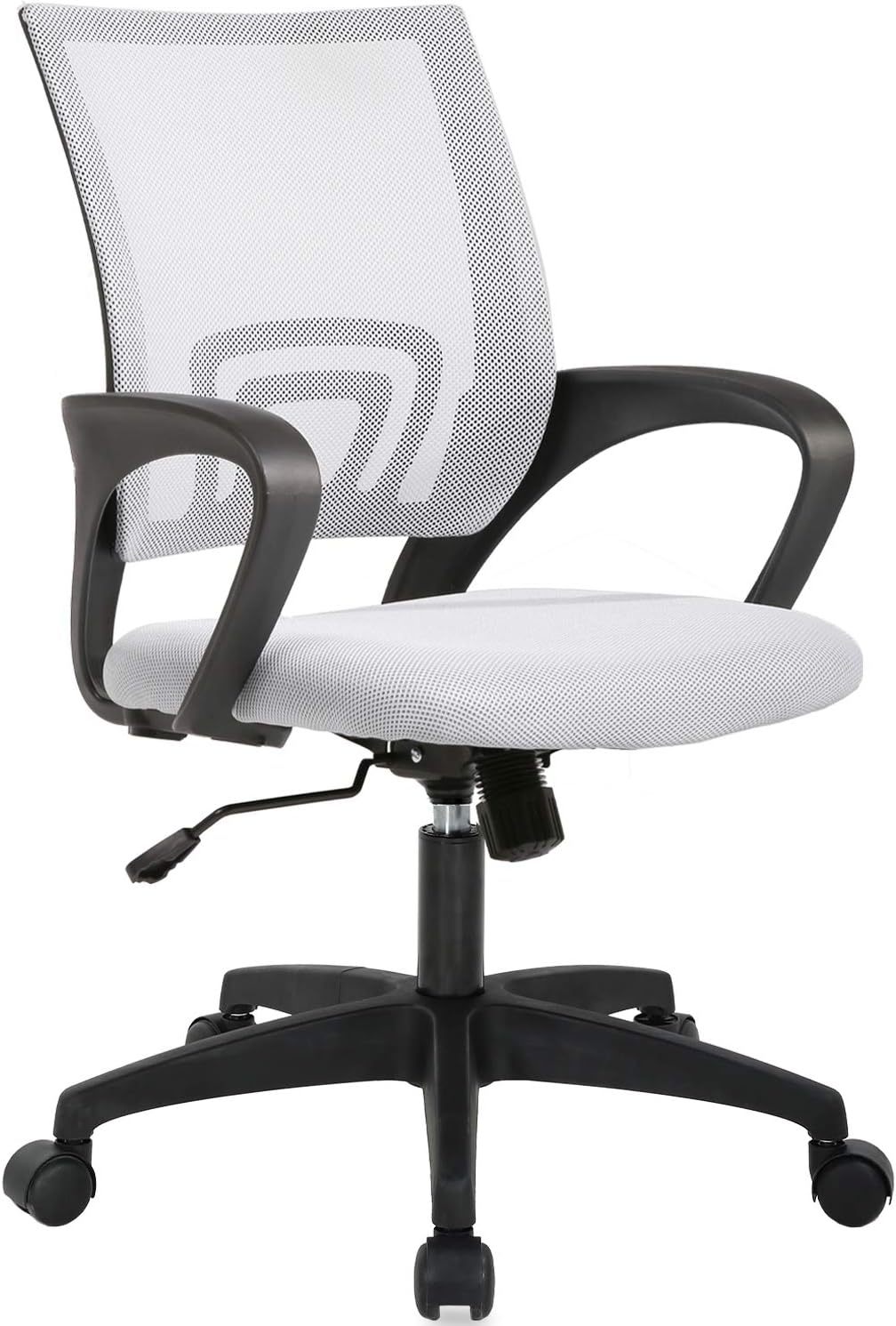 BestOffice | Ergonomic Office Chair | Mid-Back Swivel Desk Chair | Breathable Backrest & Lumbar Support | Adjustable Height | Sponge Seat | Rolling Wheels | Dark Black | for Adults & Women