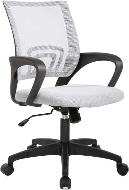 BestOffice | Ergonomic Office Chair | Mid-Back Swivel Desk Chair | Breathable Backrest & Lumbar Support | Adjustable Height | Sponge Seat | Rolling Wheels | Dark Black | for Adults & Women