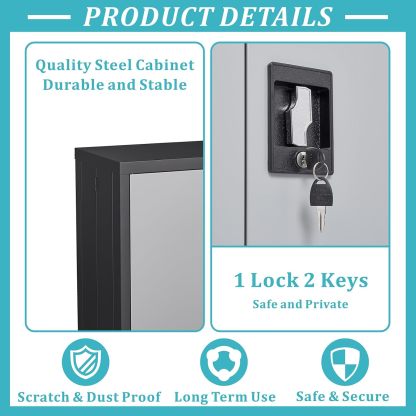 GREATMEET - clóset de almacenamiento de pared de metal con cerradura,armarios de almacenamiento de metal blanco con 1 estante ajustable y 2 puertas,gabinete de acero,desmontar H27.95 White