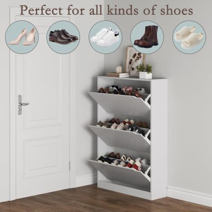 clóset de zapatos con 3 cajones abatibles, clóset de madera oculto, clóset de almacenamiento de zapatos no empotrado para entrada, pasillo, color blanco 47 pulgadas de alto x 31.5 pulgadas