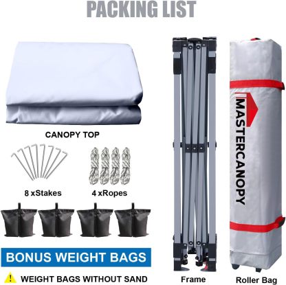 MASTERCANOPY - Tienda de campaña Comercial instantánea con Bolsa con Ruedas, 4 Sacos de Arena para toldo, 4 estacas (Blanco)