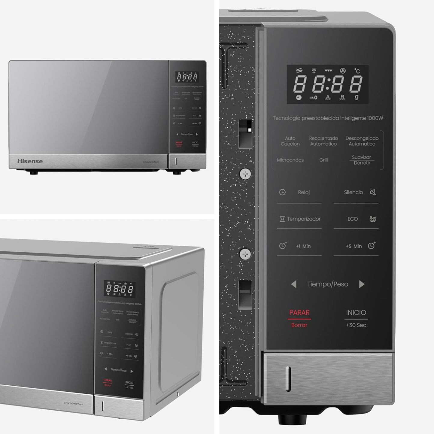 Horno de Microondas Hisense, 1.1 Pies Cúbicos, 10 Niveles de Potencia, Color Gris, Modelo HMMG3010SMG