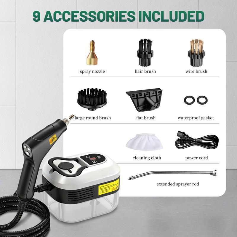 Limpiador de vapor portátil de mano con 10 accesorios, niveles ajustables, calentamiento rápido, ideal para cocina, baño, azulejos y limpieza de autos.