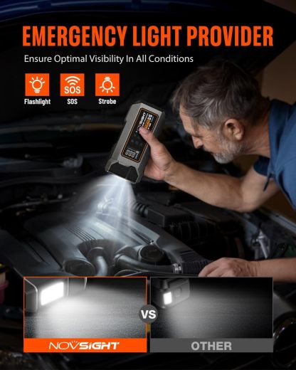 NOVSIGHT - Arrancador de arranque con compresor de aire, caja portátil de 6000 A, 13 en 1 para batería de coche, paquete de alimentación de arranque de 12 V (todo gas / 10 L) inflador de neumáticos de
