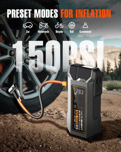 NOVSIGHT - Arrancador de arranque con compresor de aire, caja portátil de 6000 A, 13 en 1 para batería de coche, paquete de alimentación de arranque de 12 V (todo gas / 10 L) inflador de neumáticos de