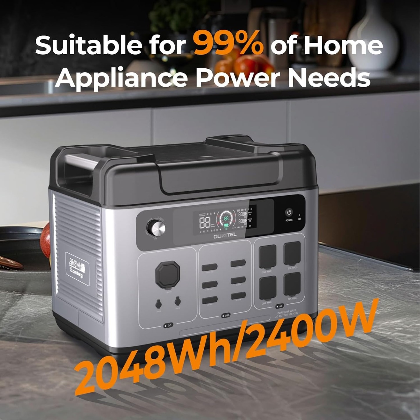 OUKITEL P2001 Plus - Generador solar de 2400 W, estación de energía solar de 2048 Wh (panel solar opcional), carga rápida de 1800 W, estación de energía de emergencia inteligente con control de aplicación para el hogar, campamento, respaldo de batería al 