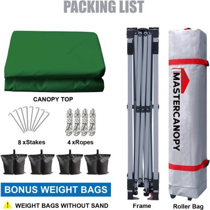 MASTERCANOPY - Tienda de campaña Comercial instantánea con Bolsa con Ruedas, 4 Sacos de Arena para toldo, 4 estacas (Blanco)