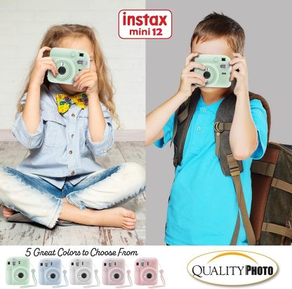 Fujifilm Instax Mini 12 cámara instantánea + 60 impresiones fotográficas + paquete de calidad para fotos, estuche, pegatinas decorativas, marcos, álbum de fotos, verde menta