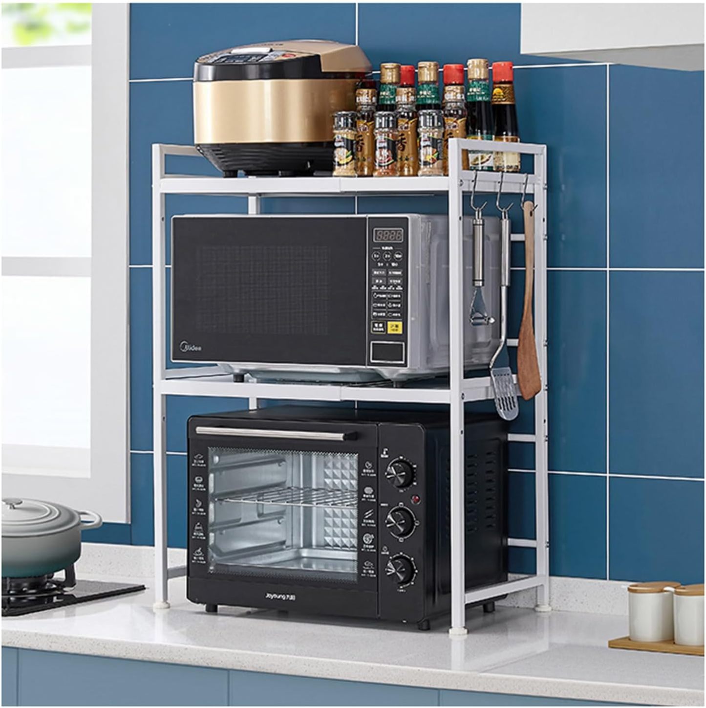 Estante ajustable para freidora de aire, soporte resistente para encimera de cocina, organizador para pequeños electrodomésticos, organizadores de estantes para despensa, color blanco.