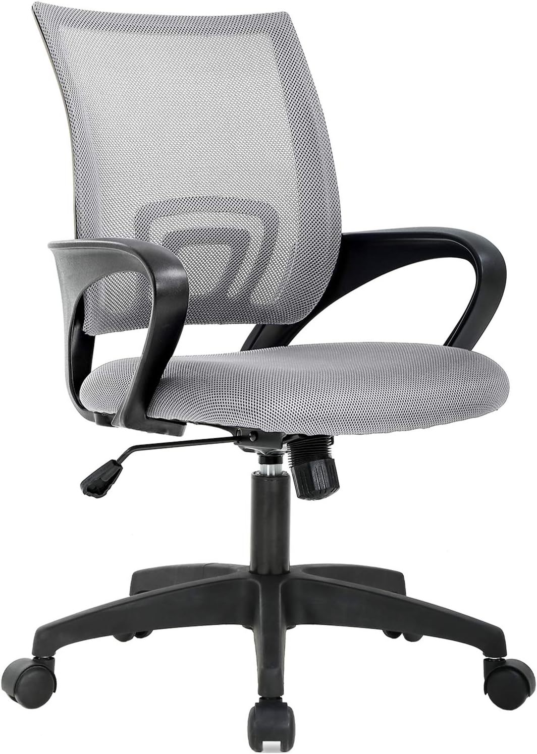 BestOffice | Ergonomic Office Chair | Mid-Back Swivel Desk Chair | Breathable Backrest & Lumbar Support | Adjustable Height | Sponge Seat | Rolling Wheels | Dark Black | for Adults & Women