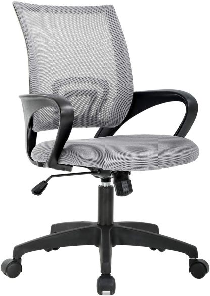 BestOffice | Ergonomic Office Chair | Mid-Back Swivel Desk Chair | Breathable Backrest & Lumbar Support | Adjustable Height | Sponge Seat | Rolling Wheels | Dark Black | for Adults & Women
