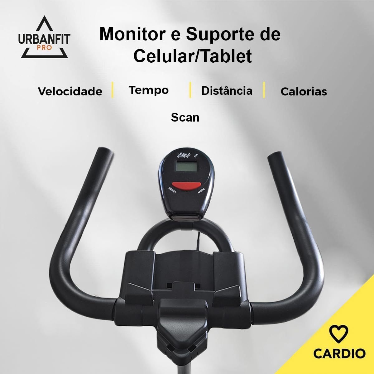 UrbanFit Pro - Bicicleta para Spinning, Estática - Disco de 7 kg - Monitor Electrónico, 6 Funciones - Bici Fija, Ajustable - Cardio en Casa - Varios Colores