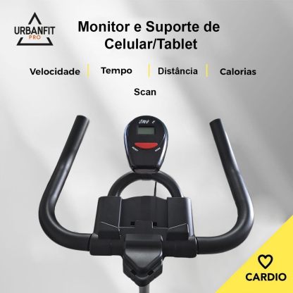UrbanFit Pro - Bicicleta para Spinning, Estática - Disco de 7 kg - Monitor Electrónico, 6 Funciones - Bici Fija, Ajustable - Cardio en Casa - Varios Colores