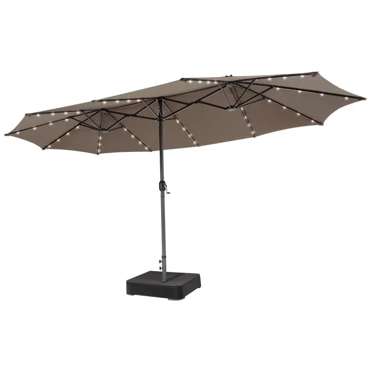 【Luces LED solares】Sombrilla grande de patio COSTWAY de 4,5 m, sombrilla doble extragrande para exteriores con base, 36 luces LED y manivela para jardín, terraza, piscina, patio, decoración del 4 de julio, regalo para papá