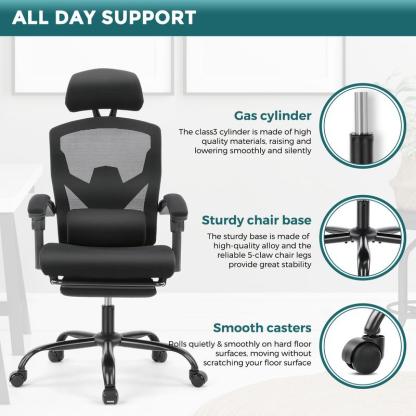 🔥Limited stock Only $29.9 today🎁Ergonomic Office Chair with Foot Rest and Adjustable Headrest, Mesh Swivel Rolling Task Chair