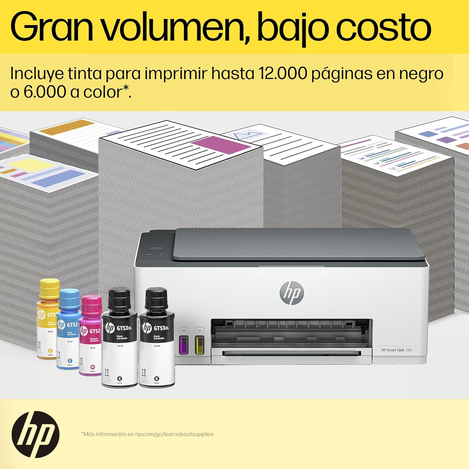 HP Impresora Multifuncional Smart Tank 580, Tinta Continua, Color, Wi-Fi, Dúplex (Doble Cara) Manual, Impresión Desde Smart App, 2 años de Garantía (1F3Y2A)