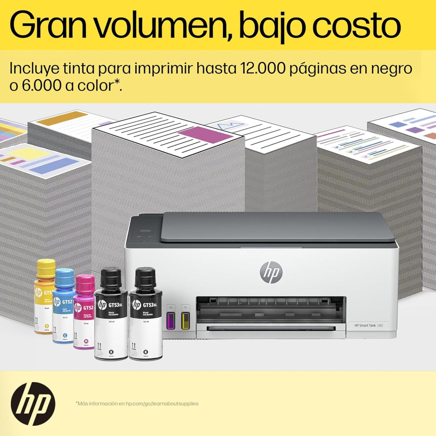HP Impresora Multifuncional Smart Tank 580, Tinta Continua, Color, Wi-Fi, Dúplex (Doble Cara) Manual, Impresión Desde Smart App, 2 años de Garantía (1F3Y2A)