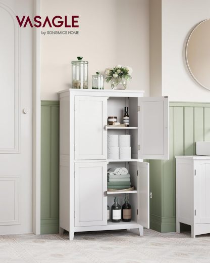VASAGLE Mueble de Baño, Armario de Baño, Armario de Cocina, con 2 Puertas y 2 Cajones, Estantes Ajustables, 30 x 60 x 110 cm, Gris Paloma MBBC551G02
