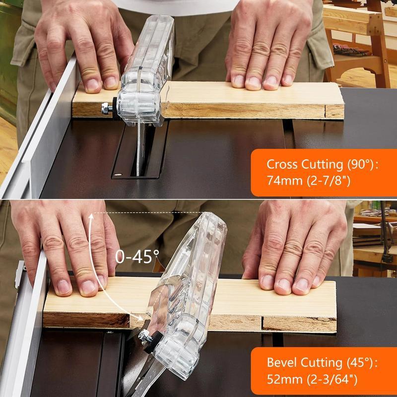 Sierra de mesa portátil de 8 pulgadas con velocidad de corte de 3576 RPM, disco de 24 dientes y sistema eficiente de recolección de polvo para cortes ajustables; ideal para proyectos de carpintería DIY y mejoras del hogar.