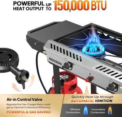 Estufa de gas propano para exteriores (2/3 quemadores) con encendido automático, regulador y estantes laterales — Potente cocina de pie de 150.000/225.000 BTU, ideal para cocinar en el patio trasero, elaboración casera de bebidas, envasado de alime