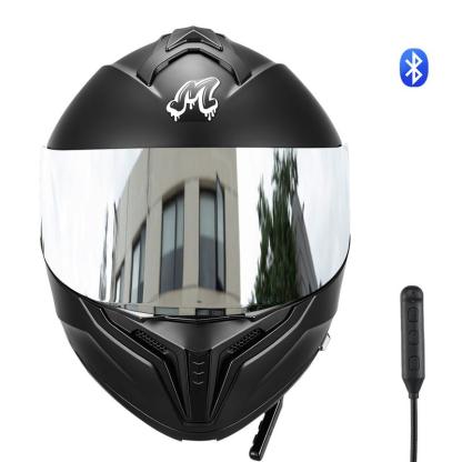 Cascos Moto Integral Abatible, con LuzLed, con Bluetooth Puede Hablar yEscuchar musica, para Mica Plata, NegroMate, Certificado Dot