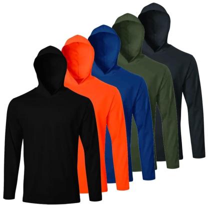 Paquete de 5 piezas | Camisa con capucha protectora solar para hombre, manga larga UPF 50+, ropa deportiva y de trabajo, ideal para pesca, senderismo y actividades al aire libre